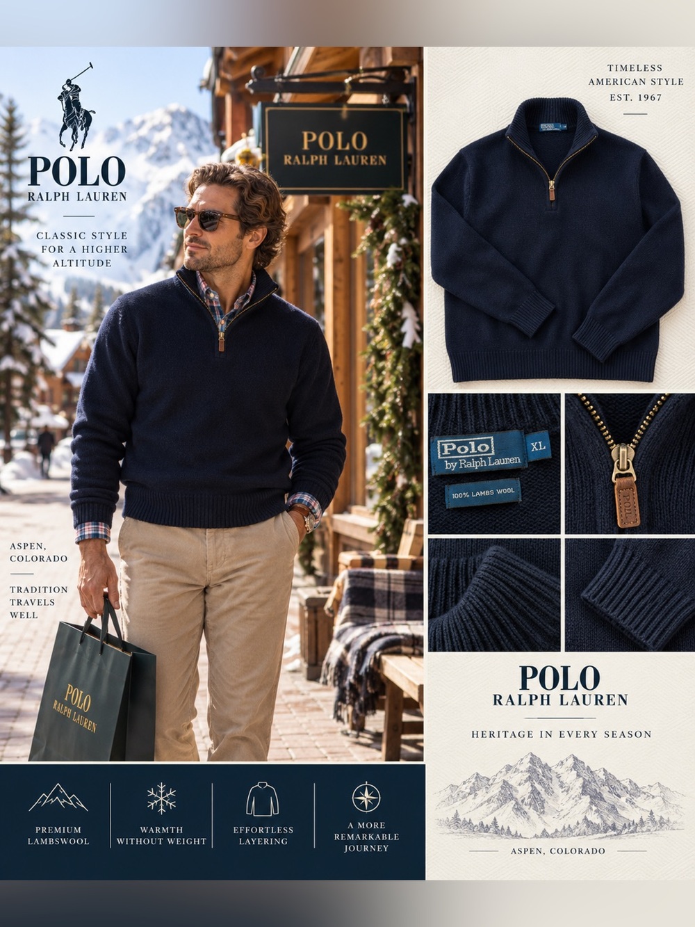 Polo by Ralph Lauren Men's Navy Lambswool Half-Zip Sweater